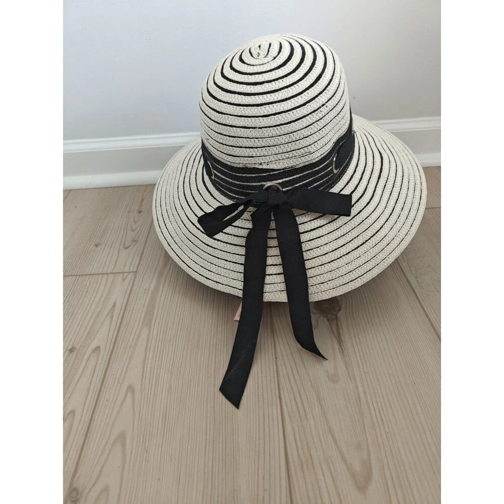 Betmar Women's Jasmine Wide Brim Sun Beach Hat ivory black one size NWT